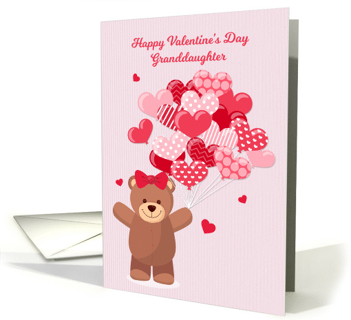 Granddaughter Valentine's Day with Bear and Heart Balloons card