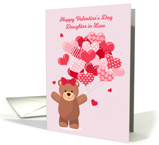 Daughter in Law Valentine's Day with Bear and Heart Balloons card