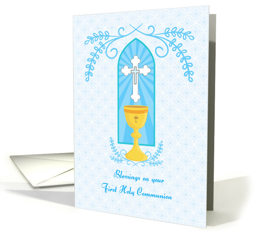 Chalice and Cross Blue First Communion Blessings card (1464826)
