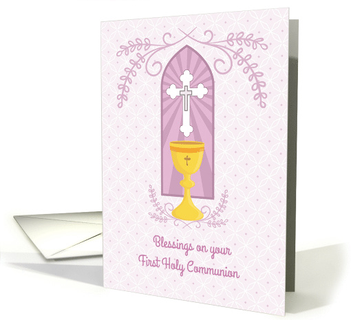 Chalice and Cross Lilac First Communion Blessings card (1464840)