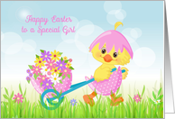 Special Girl Easter Yellow Chick with Flowers card