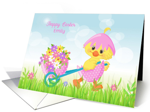 Customize for Girl Easter Yellow Chick with Flowers card (1465236)