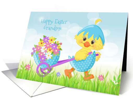 Grandson Easter Yellow Chick with Flowers card (1465502)