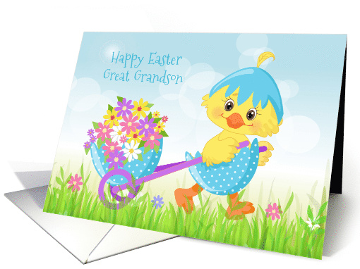 Great Grandson Easter Yellow Chick with Flowers card (1465506)