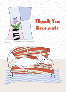 Roommate Thank You White Cat on Sofa