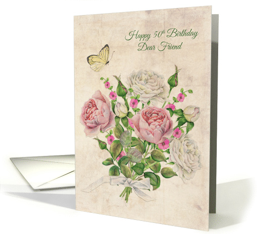 Dear Friend 50th Birthday Vintage Roses card (1467746)