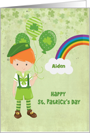 Personalized St. Patrick’s Day Boy with Balloons Rainbow card