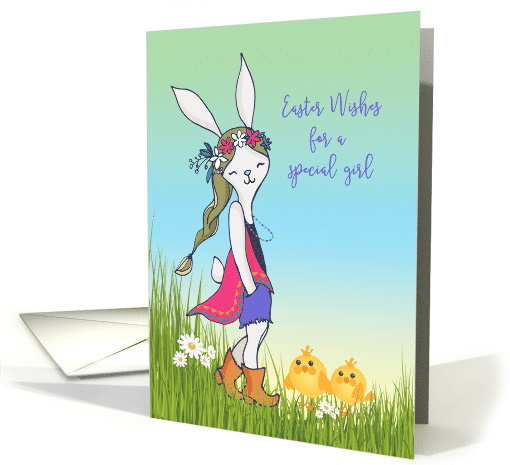 Easter Bohemian Teen Girl Bunny and Chicks card (1469496)