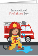 International Firefighters’ Day Female with Firetruck card