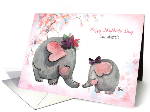 Custom Name Mother's Day with Elephants card (1470874)