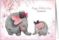 Custom Name Mother’s Day with Elephants card