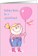 Friend Birthday Girl with Balloon and Bird card