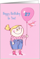 Customize Age Birthday Girl with Balloon and Bird card