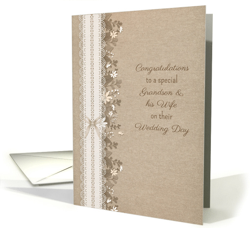 Congratulatons to Grandson and Wife Rustic Wedding Lace Flowers card