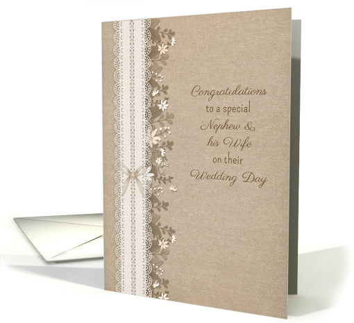Congratulatons to Nephew and Wife Rustic Wedding Lace Flowers card