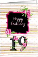 19th Birthday Pink Roses Polka Dots Gold Stripes card