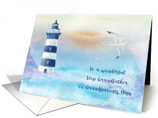 Step Grandfather on Grandparents Day Lighthouse Ocean Scenic card