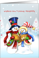 Caroling Snow Couple Joyous Christmas card