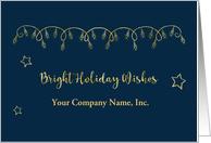 Gold String of Holiday Lights and Stars on Blue Personalized card