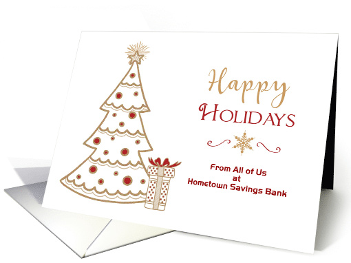 Gold Tree and Gift Happy Holidays Customized card (1485968)