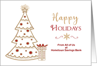 Gold Tree and Gift Happy Holidays Customized card