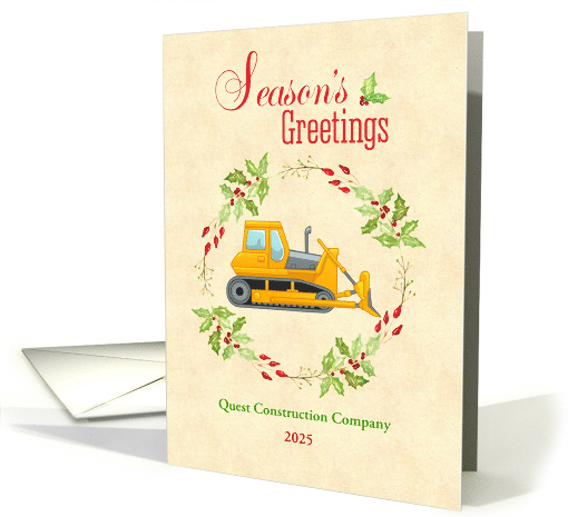 Season's Greetings Bulldozer in Holly Wreath card (1486196)