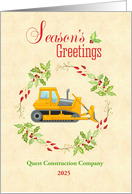 Season’s Greetings Bulldozer in Holly Wreath card