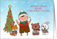 Vintage Style Christmas for Nephew with Boy and Animals card
