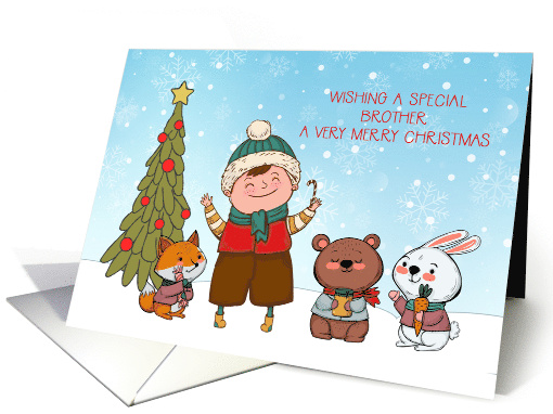 Vintage Style Christmas for Brother with Boy and Animals card