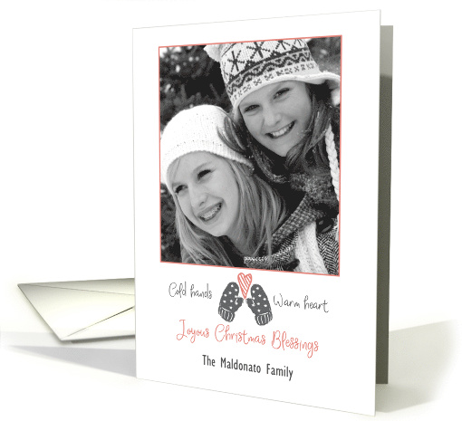 Gray Mittens with Pink Heart Holiday Photo card (1489948)