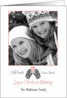 Gray Mittens with Pink Heart Holiday Photo Card