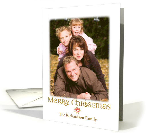 Golden Christmas with Red Poinsettia Soft Edge Photo Frame card