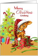 Personalized Christmas Cat with Opened Gift card
