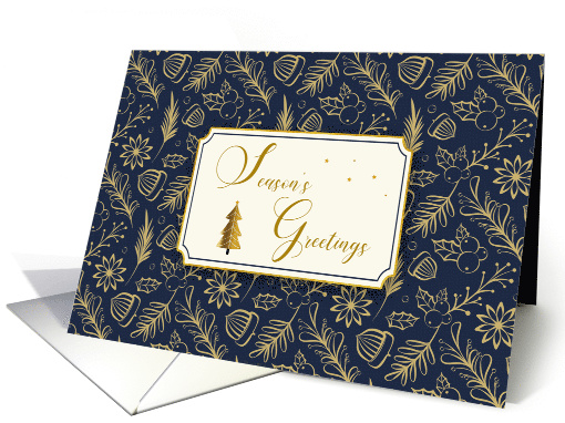 Season's Greetings - Blue Gold Holiday Foliage card (1501300)