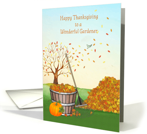 Thanksgiving for Gardener - Raking Autumn Leaves card (1501990)