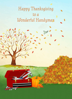Thanksgiving for Handyman - Tool Box and Autumn Leaves