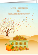 Thanksgiving for Housekeeper - Laundry Basked with Autumn Leaves card
