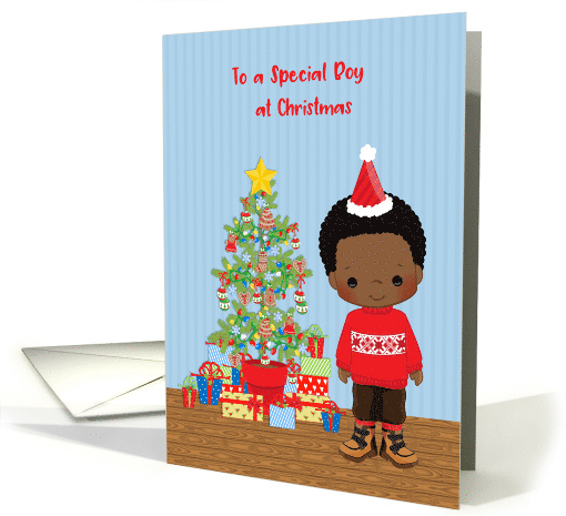 African American Boy - Christmas Tree with Gifts card (1502156)