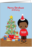 Customize - African American Boy - Christmas Tree with Gifts card