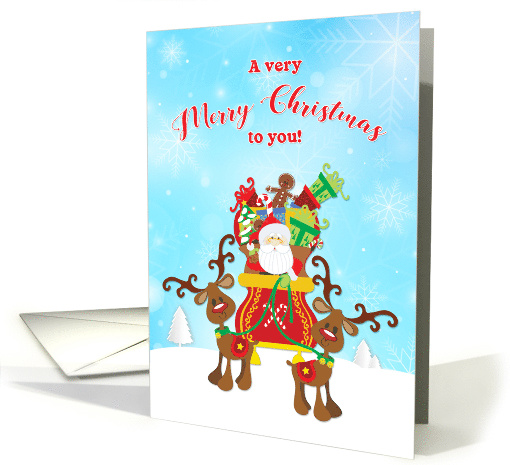 Santa on Sled with Gifts and Reindeer card (1502980)