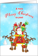 Santa on Sled with Gifts and Reindeer card