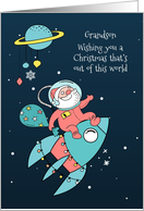 For Grandson Santa in Outer Space with Rocket card