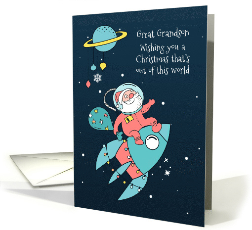 For Great Grandson - Santa in Outer Space with Rocket card (1502986)