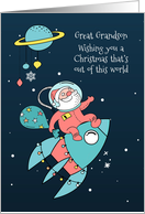 For Great Grandson - Santa in Outer Space with Rocket card