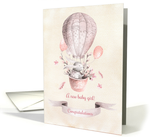 Baby Girl Congratulations - Bunny in Hot Air Balloon card (1504782)