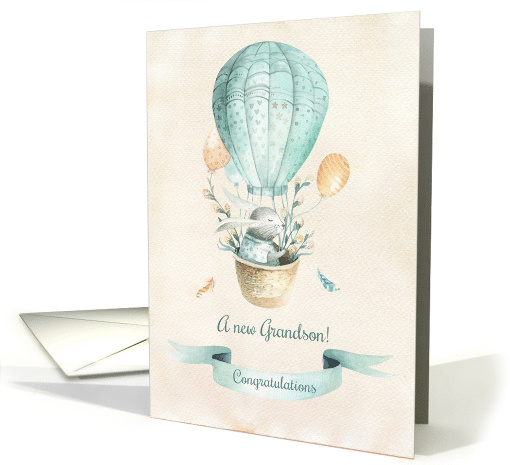 New Grandson Congratulations - Bunny in Hot Air Balloon card (1504950)