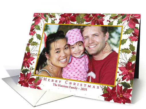 Red Poinsettia Border Christmas Photo card (1505034)