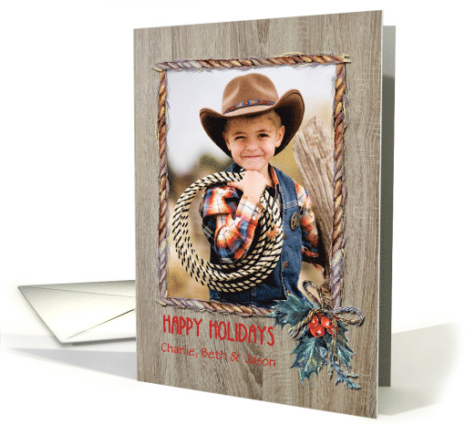 Rustic Rope and Wood Happy Holidays Photo card (1505060)