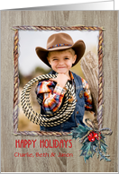 Rustic Rope and Wood Happy Holidays Photo Card