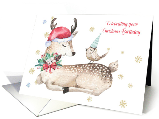 Birthday on Christmas - Deer, Bird and Snowflakes card (1505902)